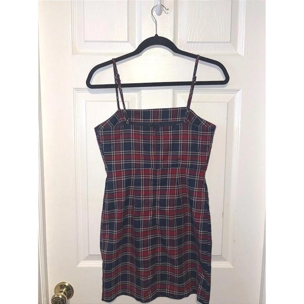 Rare Y2K‎ Plaid Mini Dress 90s Grunge Schoolgirl Dark Academia Red Navy Medium - Picture 4 of 5